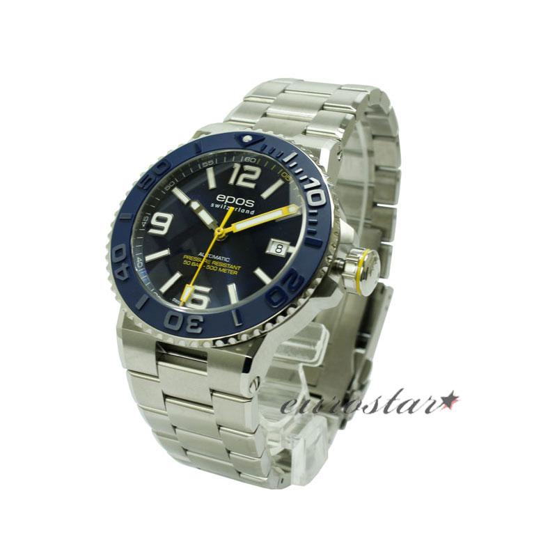 エポス スポーティブ ダイバー 3441ABLM 腕時計 メンズ 自動巻 epos SPORTIVE DIVER ブルー系 メタルブレス ダイバーズウォッチ 機械式 アナログの画像