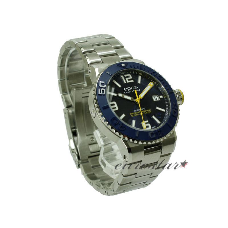 エポス スポーティブ ダイバー 3441ABLM 腕時計 メンズ 自動巻 epos SPORTIVE DIVER ブルー系 メタルブレス ダイバーズウォッチ 機械式 アナログの画像