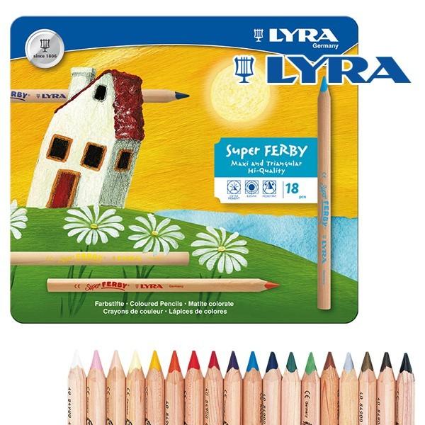 LYRA リラ社 Super FERBY スーパーファルビー 色鉛筆 軸白木 18色 メタルケースセット :13-LY3711180:木の