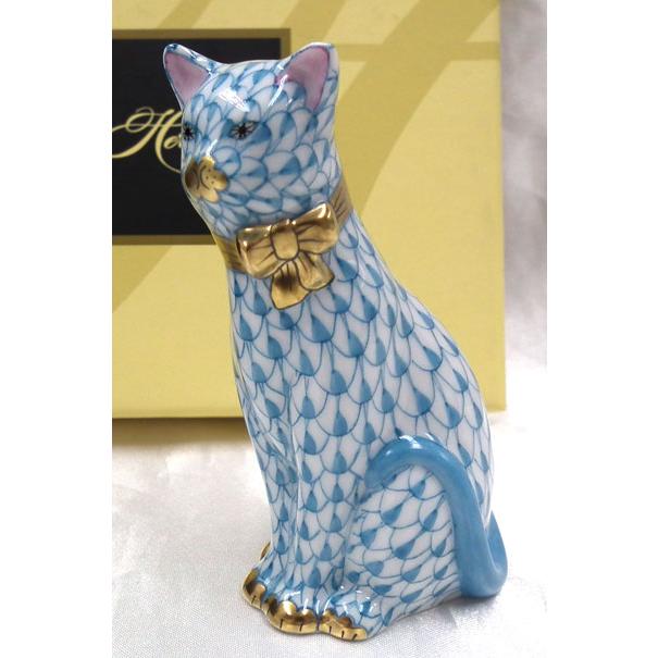 ヘレンド HEREND ねこ リボンを付けた猫 フィギュリン フィッシュ