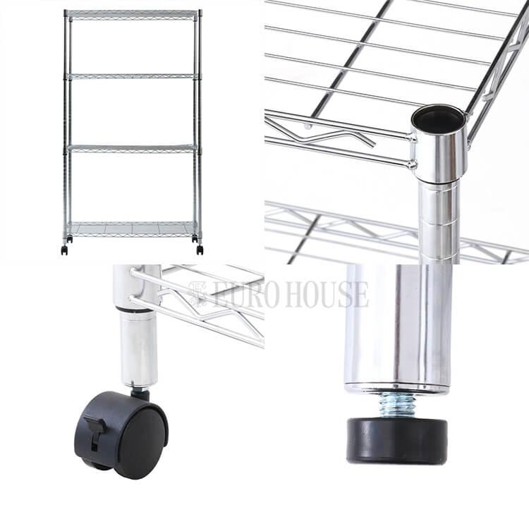メタル マルチシェルフ 4段 90幅 クロム シルバー メタルラック キャスター MS-945154CR 組立 シンプル 一人暮らし 新生活 不二貿易の画像