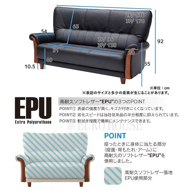 ソファ ソファー 3Pソファ 3人掛け 3P 合成皮革 フェイクレザー 合皮