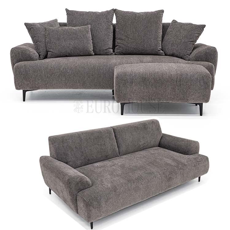 3人掛けソファ 3P クッション付き GY グレー 組立品 ソファ 3P 3人掛 + ST FAB GY グレー W200 クッション付 脚取外し可