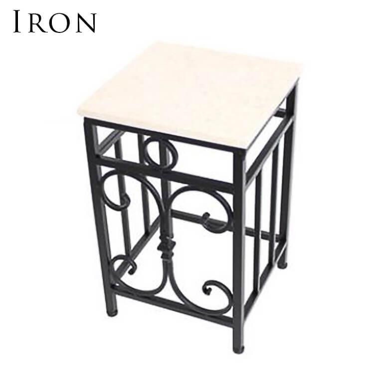 サイドテーブル 花台 TEL台ラック ロートアイアン製 鉄 天然大理石