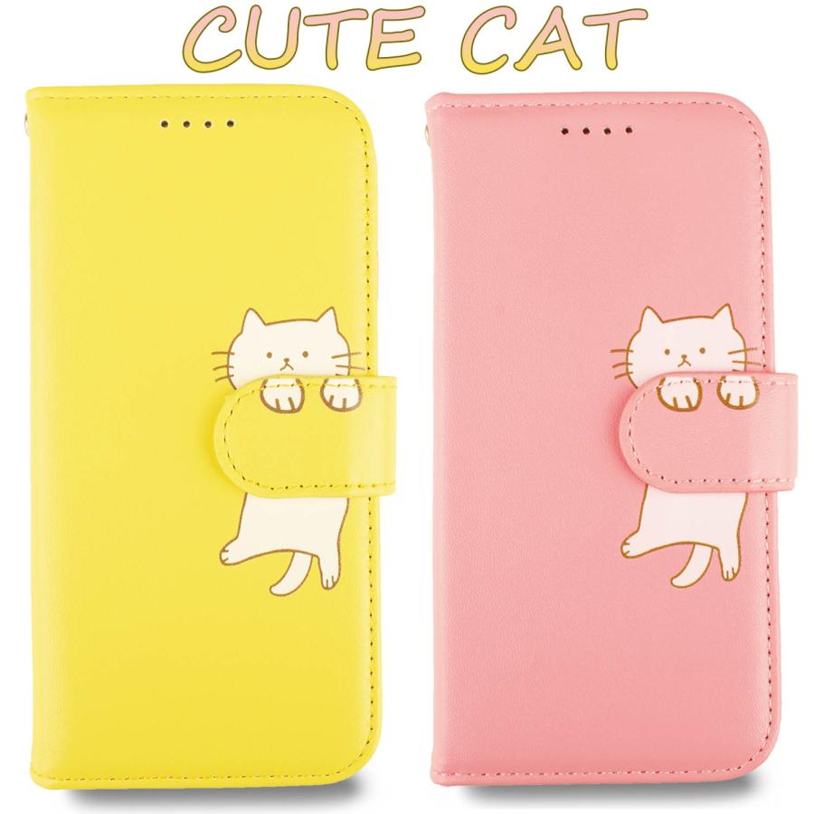 arrows We ケース 手帳型 ねこ 猫 ネコ F-51B カバー ピンク イエロー 