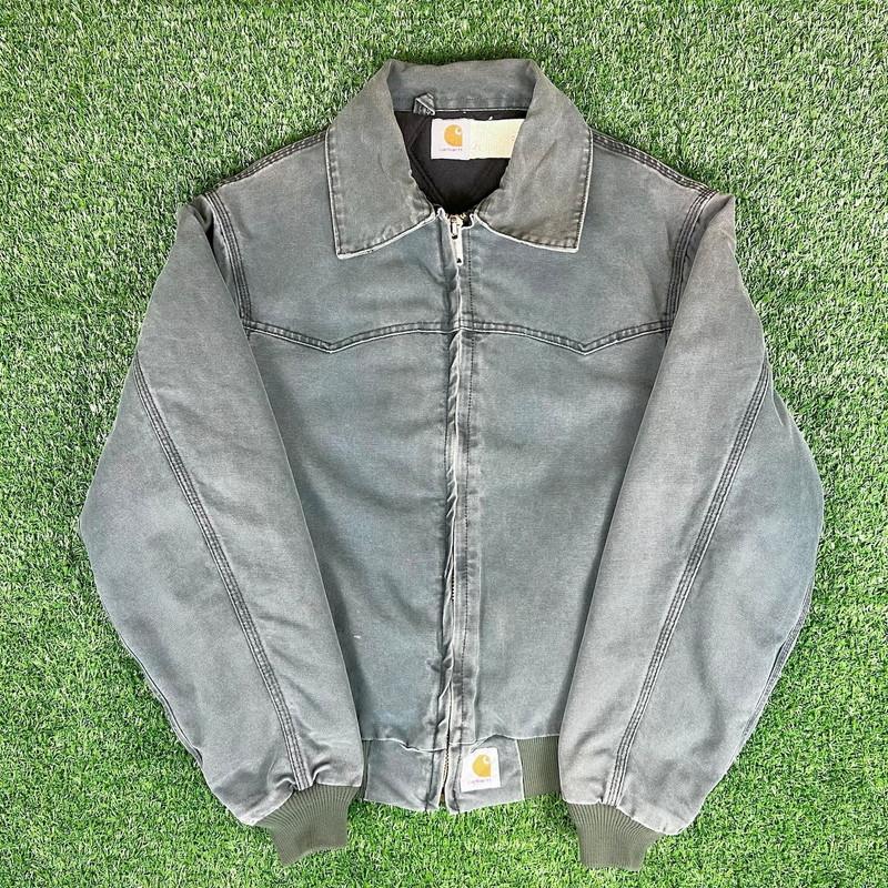 90s USA製 Carhartt サンタフェジャケット ダック地 モスグリーン 星 