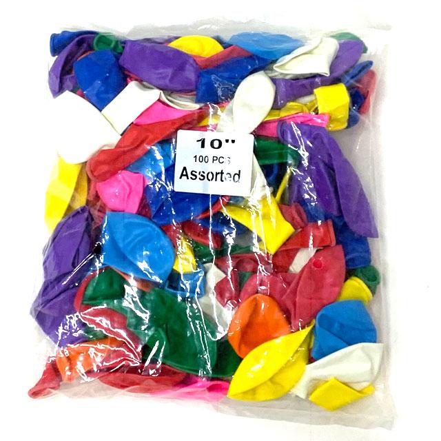 10インチ ゴムフーセン（無地／色アソート）100個入 (ふうせん／風船