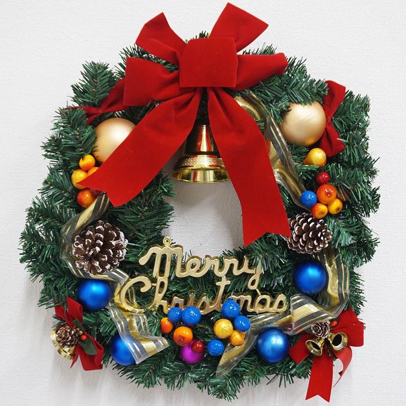 B級品]クリスマス装飾 リボンリース 40cm （色ムラあり）/動画有