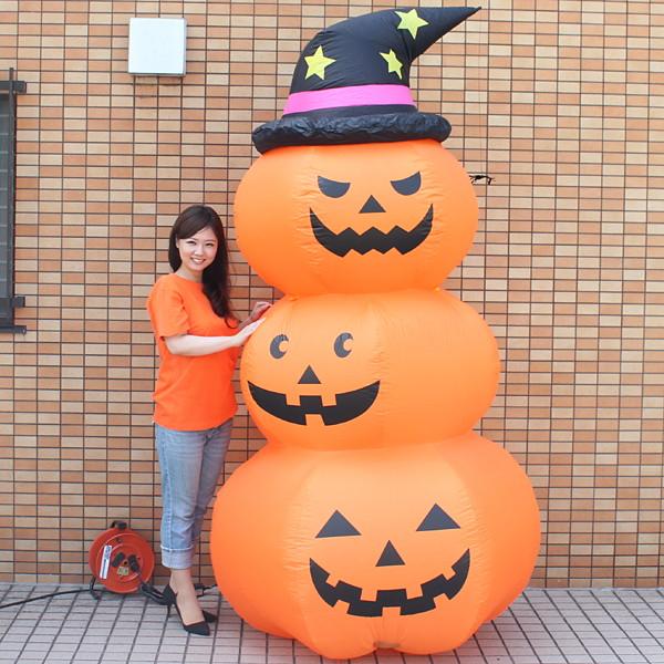 ハロウィン パンプキン エアーディスプレイ 装飾　ムービングヘッド ハロウィンエア装飾 エアブロー 3段オレンジパンプキン 240cm : 販促