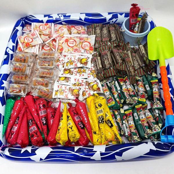 昭和レトロ　駄菓子屋　お菓子屋　スマートケース　2個　ブリキケース　スコップ付き 昔なつかし駄菓子すくいどり スコップ・バケツ付 （189個） 約47名様用