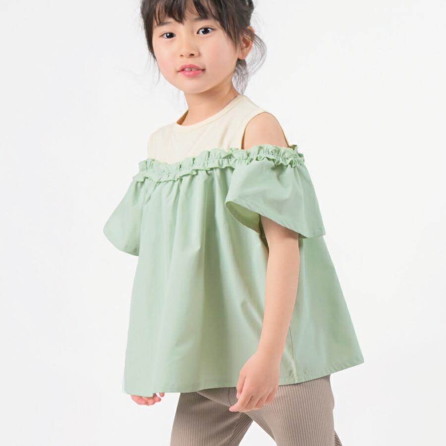 子供服 袖フレアフリルトップス evercloset エバクロ 女の子 キッズ キッズ服 トップス オフショルダー 半袖 90 100 110 120 130 140 春夏｜evercloset｜09