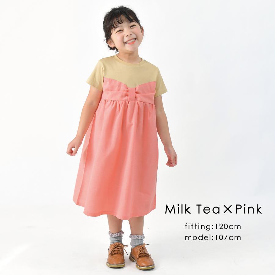 子供服 ワンピース リボン付き 女の子 キッズ 子ども服 こども服 ワンピース スカート 半袖 90 100 110 120 130 140 evercloset エバクロ 春夏｜evercloset｜21