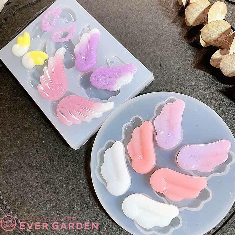 2個セット 羽 シリコンモールド 天使 7種類 レジン ヘアアクセ