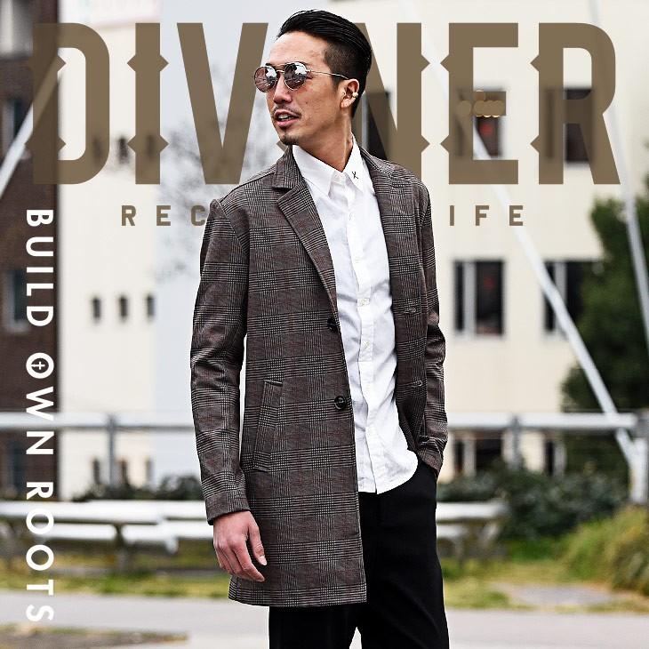 在庫限り チェスターコート メンズ アウター コート グレンチェック 柄 チェック ロングコート ロング丈 Diviner ディバイナー Joker By Evergreen 通販 Paypayモール