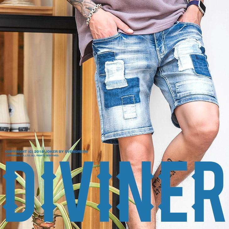 ハーフパンツ メンズ デニムパンツ デニム ショートパンツ ショーツ パッチワーク パンツ 古着 おしゃれ ストレッチ ネイビー ブリーチ Joker By Evergreen 通販 Yahoo ショッピング