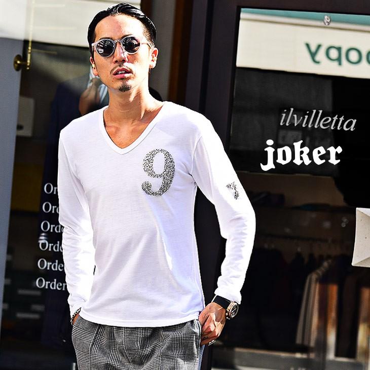 ラインストーン Tシャツ メンズ Vネック 長袖 長袖tシャツ カットソー 長袖カットソー 春 春服 春物 春 春服 春物 白 ホワイト 黒 ブラック Joker By Evergreen 通販 Paypayモール