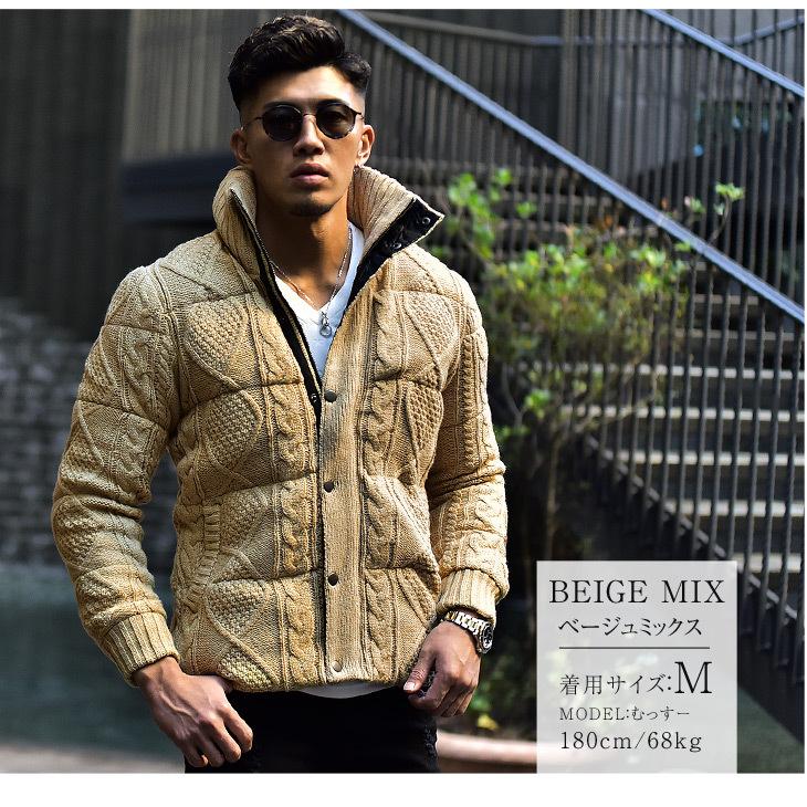 中綿ジャケット メンズ ニット アウター ジャケット ブランド 中綿 ニットジャケット ケーブル編み カジュアル 白 ホワイト レッド 暖かい 防寒 ビジネス 冬 Joker By Evergreen 通販 Paypayモール