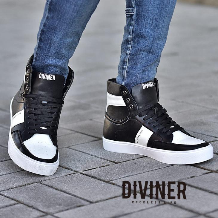 DIVINER ディバイナー スニーカー メンズ ハイカット ハイカットスニーカー ブランド ロゴ ストリート 韓国 カジュアル 靴 ブラック