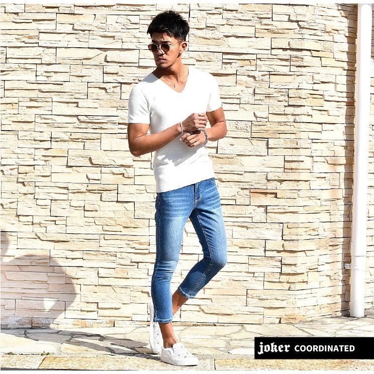 スキニーパンツ メンズ クロップド 細身 クロップドパンツ メンズ デニム タイト ストレッチ ジーンズ デニムパンツ スキニー アンクルパンツ 夏 夏服 夏物 Joker By Evergreen 通販 Yahoo ショッピング