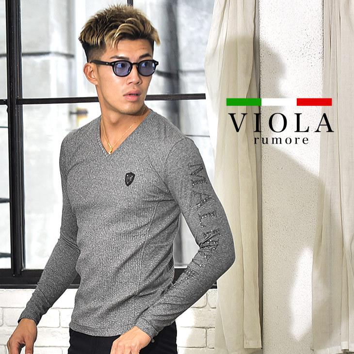Viola Rumore ヴィオラ Tシャツ メンズ 長袖 Vネック ロンt ブランド 長袖tシャツ 白 ホワイト 黒 ブラック グレー ラインストーン 春 春物 春服 Joker By Evergreen 通販 Paypayモール