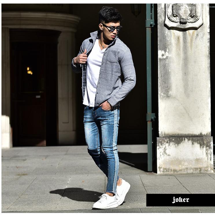 スキニーパンツ メンズ ブルー インディゴ スキニー ジーンズ スキニーデニム ブランド ダメージ 加工 ストリート ファッション ストレッチ スキニージーンズ Joker By Evergreen 通販 Paypayモール