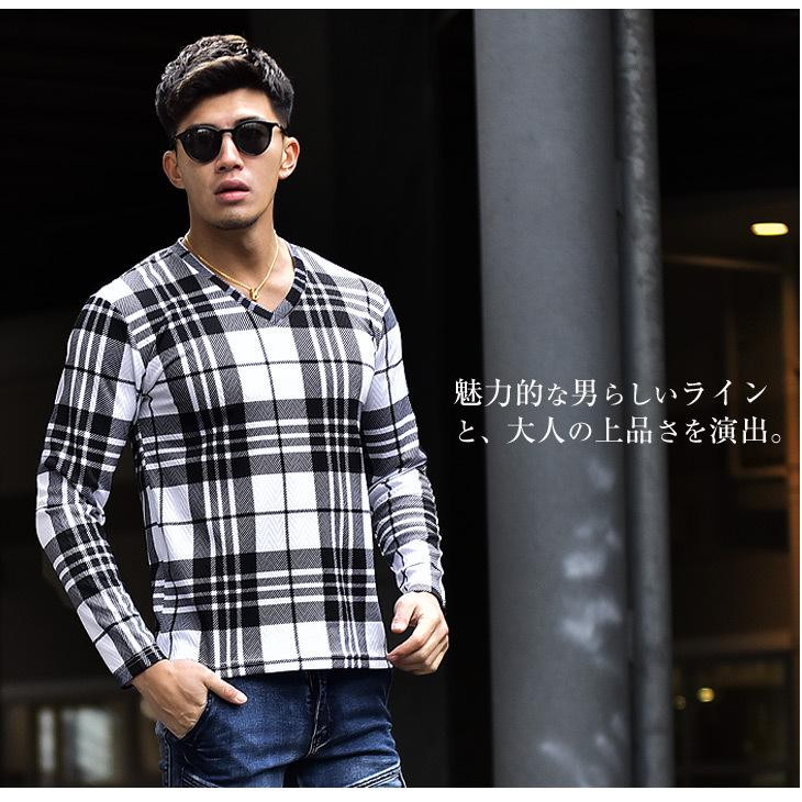 Tシャツ メンズ 長袖 ブランド Vネック グレンチェック チェック ロンt 長袖tシャツ インナー 総柄 白 ホワイト 黒 ブラック スリム 大きいサイズ 春 春服 春物 Joker By Evergreen 通販 Paypayモール