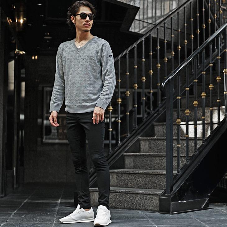 Vネック セーター メンズ ニット メンズ ニットセーター メンズ ニット 長袖 黒 ブラック 白 ホワイト グレー ネイビー 薄手 総柄 秋 秋服 秋物 秋冬 649 Joker By Evergreen 通販 Yahoo ショッピング