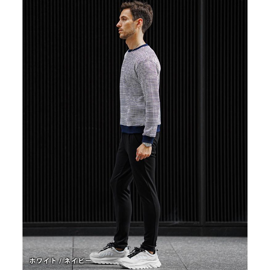 Black&White トレーナー M ネイビー ブラック&ホワイト スウェット SOMEDIFF（サムディフ） トレーナー メンズ ワッフル スウェット プル