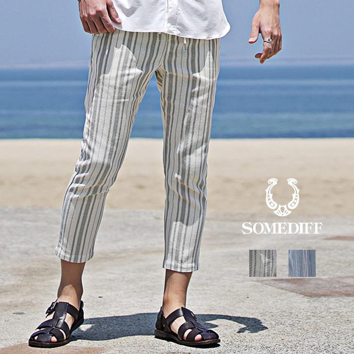 アンクルパンツ メンズ アンクル丈 テーパードパンツ テーパード ボトムス パンツ 9分丈 スキニー スラックス ストライプ柄 サーフ系 リゾート リラックス Joker By Evergreen 通販 Paypayモール
