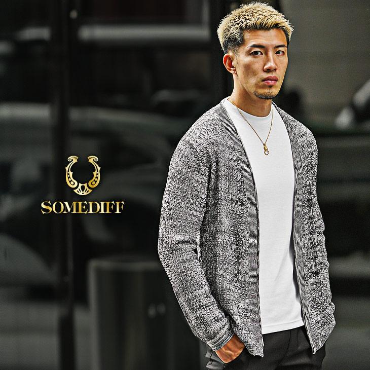 d*2様 Y’s メンズ 薄手カーディガン ニット SOMEDIFF（サムディフ） カーディガン メンズ 春 透かし編み