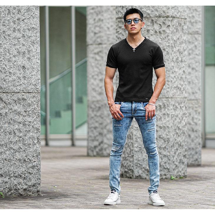 サムデイフ SOMEDIFF 7分袖 Vネック スリム Tシャツ L zg2 SOMEDIFF Vネック Tシャツ メンズ 半袖 半袖Tシャツ ブランド