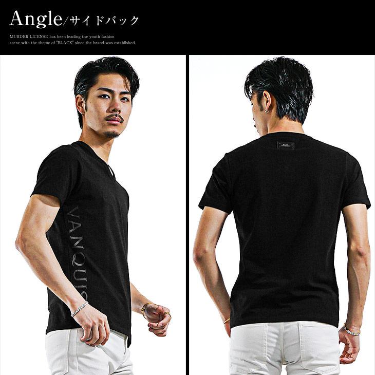 BLACK by VANQUISH Vネック Tシャツ メンズ ブランド 半袖 黒T BLACK by VANQUISH Vネック Tシャツ メンズ ブランド 半袖 黒T