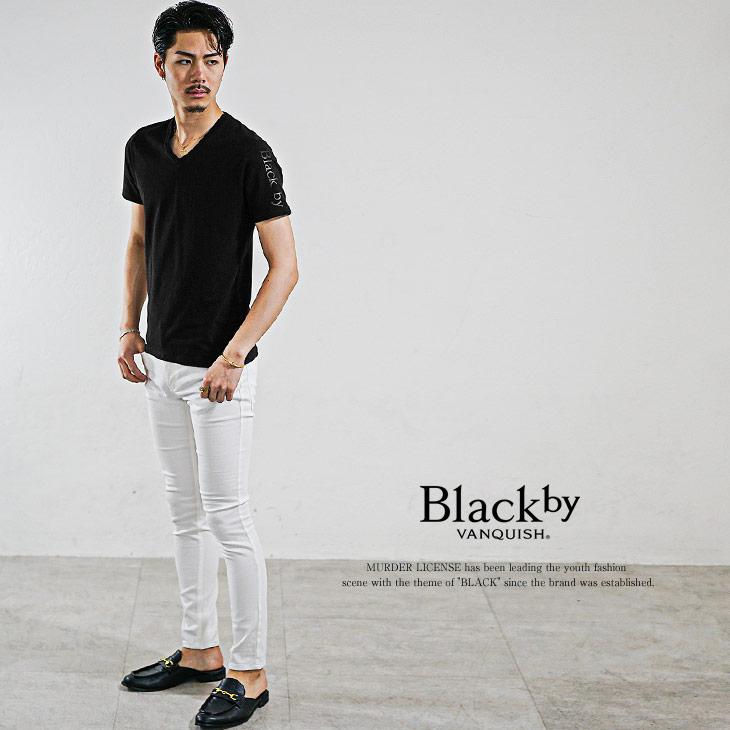 BLACK by VANQUISH Vネック Tシャツ メンズ ブランド 半袖 黒T BLACK by VANQUISH Vネック Tシャツ メンズ ブランド 半袖 黒T
