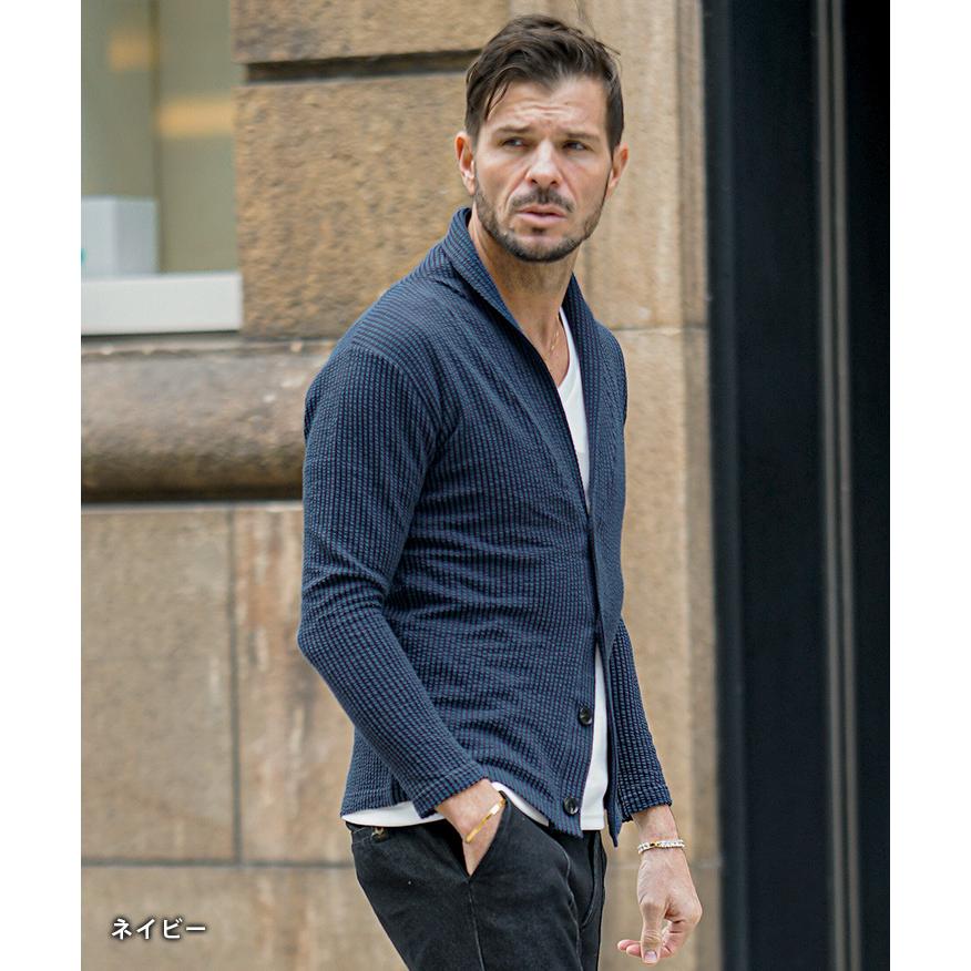 SOMEDIFF ショールカラー カーディガン メンズ シアサッカー素材