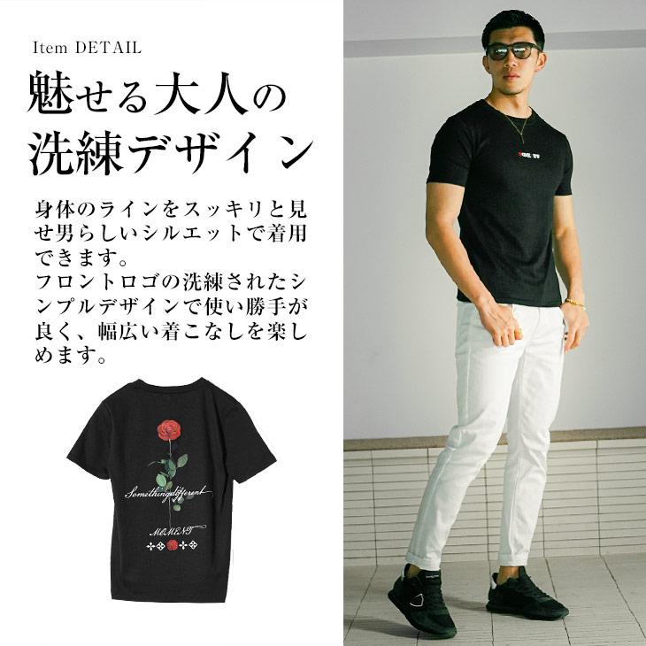 クルーネック メンズ 半袖Tシャツ ブランド バラ ロゴT 白Tシャツ 黒Tシャツ ホワイト ブラック スリム 夏 夏服 春夏 お兄系 オラオラ系 ちょいワル｜evergreen92｜03