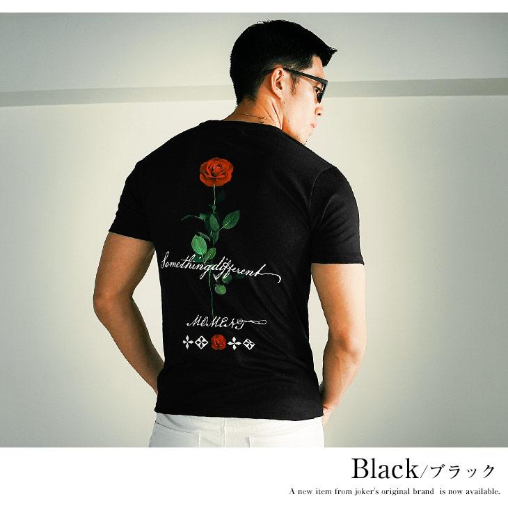 クルーネック メンズ 半袖Tシャツ ブランド バラ ロゴT 白Tシャツ 黒Tシャツ ホワイト ブラック スリム 夏 夏服 春夏 お兄系 オラオラ系 ちょいワル｜evergreen92｜04