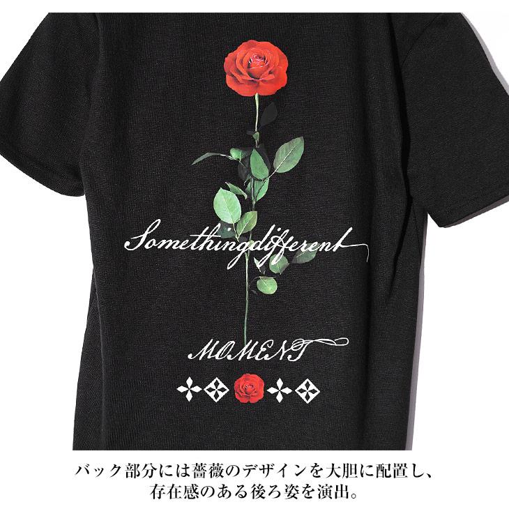 クルーネック メンズ 半袖Tシャツ ブランド バラ ロゴT 白Tシャツ 黒Tシャツ ホワイト ブラック スリム 夏 夏服 春夏 お兄系 オラオラ系 ちょいワル｜evergreen92｜09