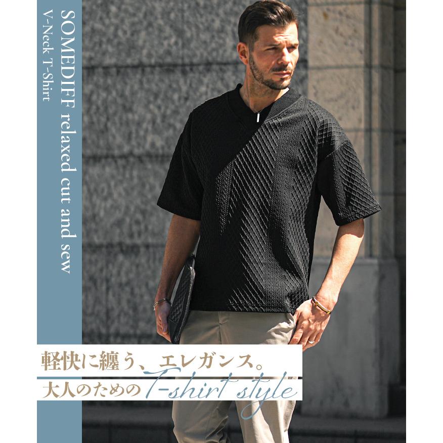 SOMEDIFF（サムディフ） Tシャツ メンズ 半袖 オーバーサイズ Vネック
