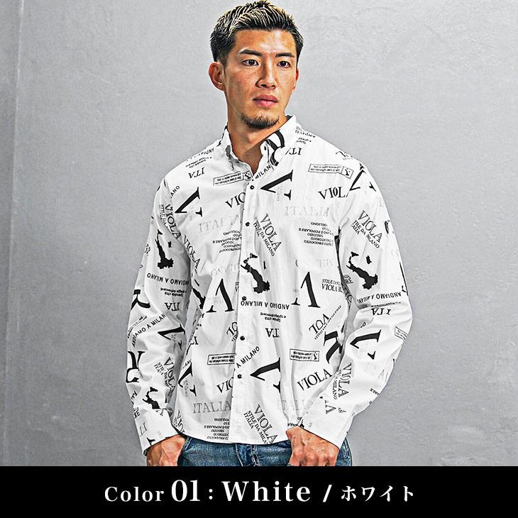 VIOLA rumore ヴィオラ 長袖シャツ メンズ 総柄 シャツ メンズ 長袖 カジュアル 柄シャツ メンズ 長袖 ロゴ 白シャツ カジュアルシャツ 黒 白 ブラック ホワイト きれいめ 春 春服 春夏 メンズファッション ちょいワル お兄系 Y52122 VIOLA rumore（ヴィオラ ルモーレ） ヴィオラ 長袖シャツ メンズ 総柄