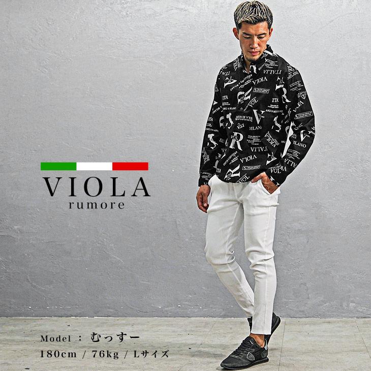 VIOLA rumore ヴィオラ 長袖シャツ メンズ 総柄 シャツ メンズ 長袖 カジュアル 柄シャツ メンズ 長袖 ロゴ 白シャツ カジュアルシャツ 黒 白 ブラック ホワイト きれいめ 春 春服 春夏 メンズファッション ちょいワル お兄系 Y52122 VIOLA rumore（ヴィオラ ルモーレ） ヴィオラ 長袖シャツ メンズ 総柄