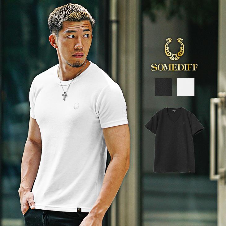 SOMEDIFF（サムディフ） Tシャツ メンズ 半袖 ワンポイント 白Tシャツ