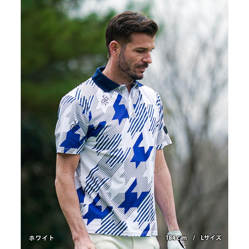80s dunhill Golf ダイヤモンドパターン 総柄 ポロシャツ L Dario Tour プリント ストレッチ 総柄半袖ポロシャツ(半袖シャツ