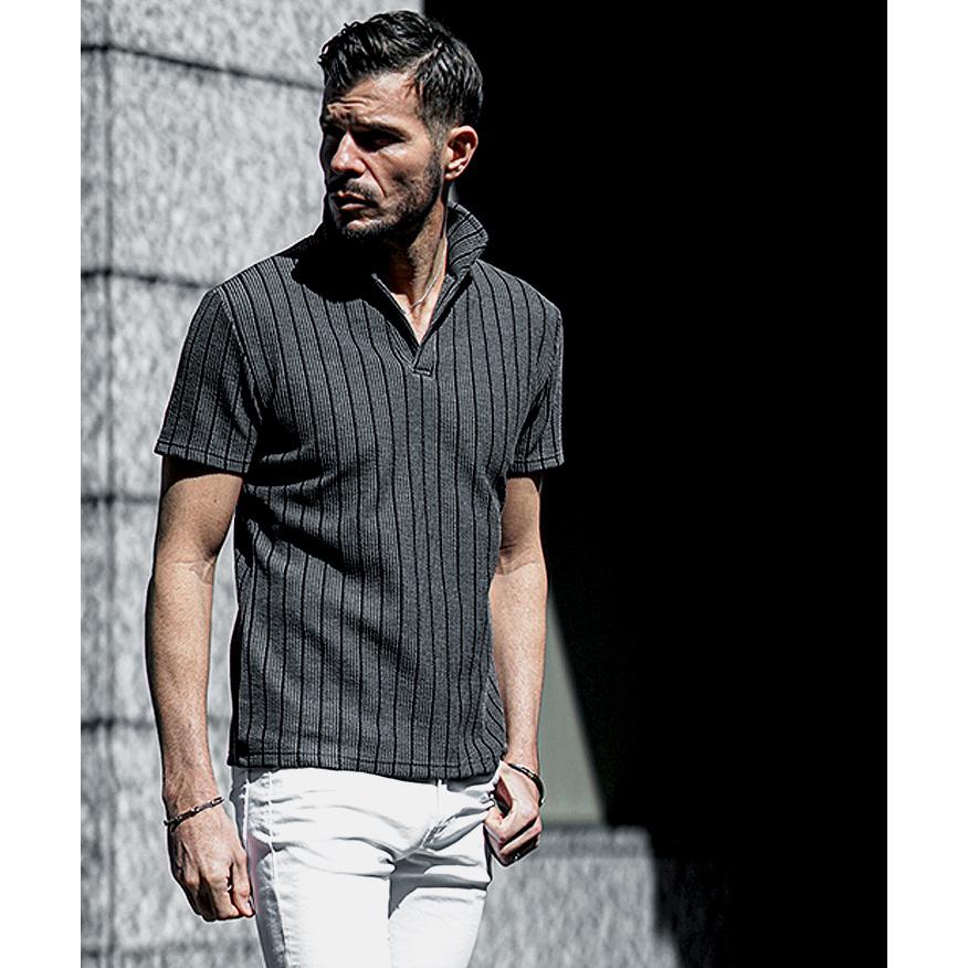 ストライプ ポロシャツ 半袖 メンズ メンズ）マルチストライプ ポロシャツ（イエロー / ピンク