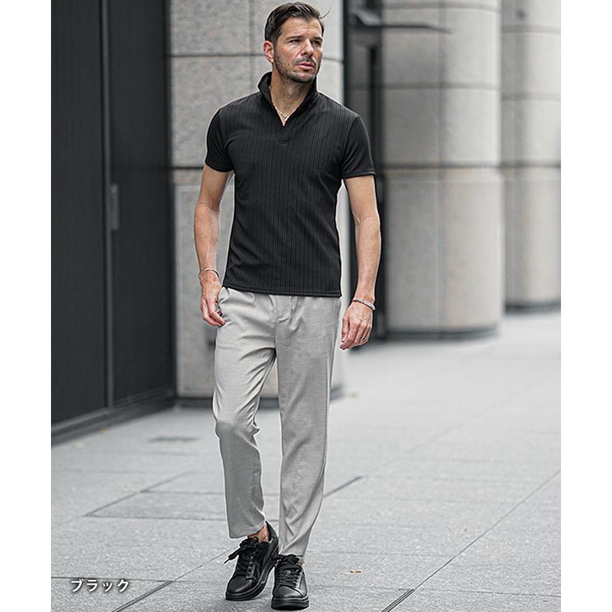 ポロシャツ ストライプ襟 joker ポロシャツ メンズ 半袖 襟ワイヤー ストライプ