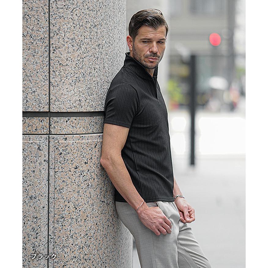 ブラックポロシャツ ストライプ襟 joker（ジョーカー） ポロシャツ メンズ 半袖 襟ワイヤー ストライプ