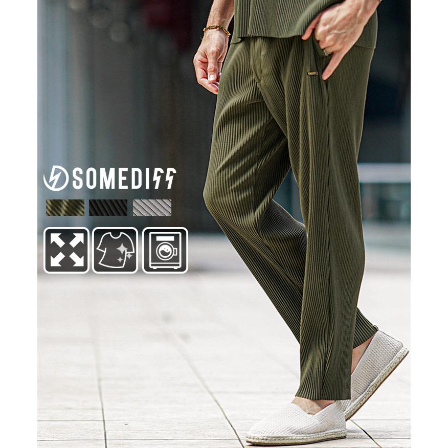 SOMEDIFF プリーツパンツ メンズ プリーツ テーパードパンツ