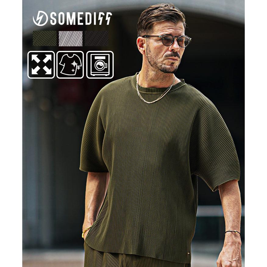 SOMEDIFF（サムディフ） プリーツ Tシャツ メンズ 半袖 オーバーサイズ