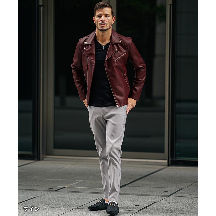 ワインレッド　ライダースジャケット フェイクレザージャケット joker（ジョーカー） ダブル ライダースジャケット メンズ レザー
