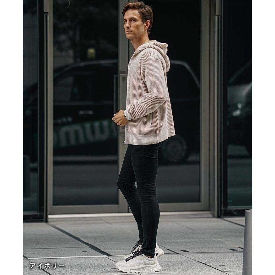 パーカー メンズ ニットパーカー メンズ 新作 ストライプ ニット ジップパーカー メンズ 秋 秋物 冬 冬物 ホワイト ブラック オラオラ系 ちょい悪 お兄系 イケおじ joker（ジョーカー） パーカー メンズ ニットパーカー メンズ