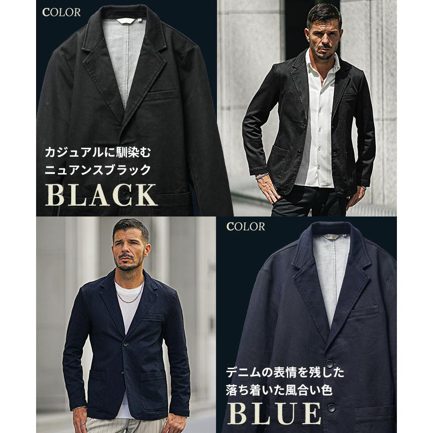 テーラードジャケット メンズ デニムジャケット スリム ジャケット テーラード 長袖 黒 ブラック ブルー 細身 アウター スウェット 秋 秋服 joker ジョーカー | SOMEDIFF | 07